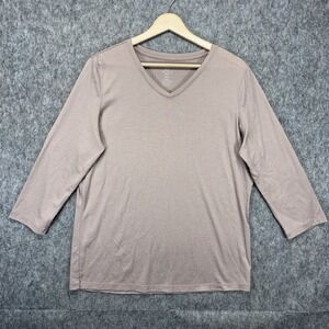 Woolx Elena 3/4 Sleeve V Neck Shirt Womens Large Merino Blend Wool Light Brown